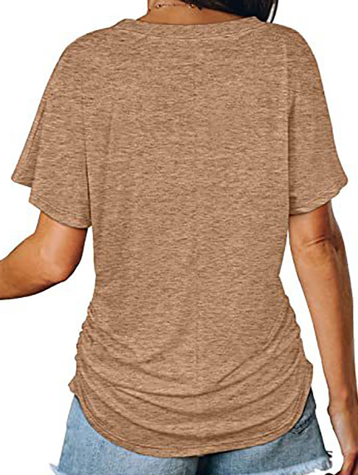 Short-Sleeve T-Shirt Solid Color Casual Loose V-Neck Top