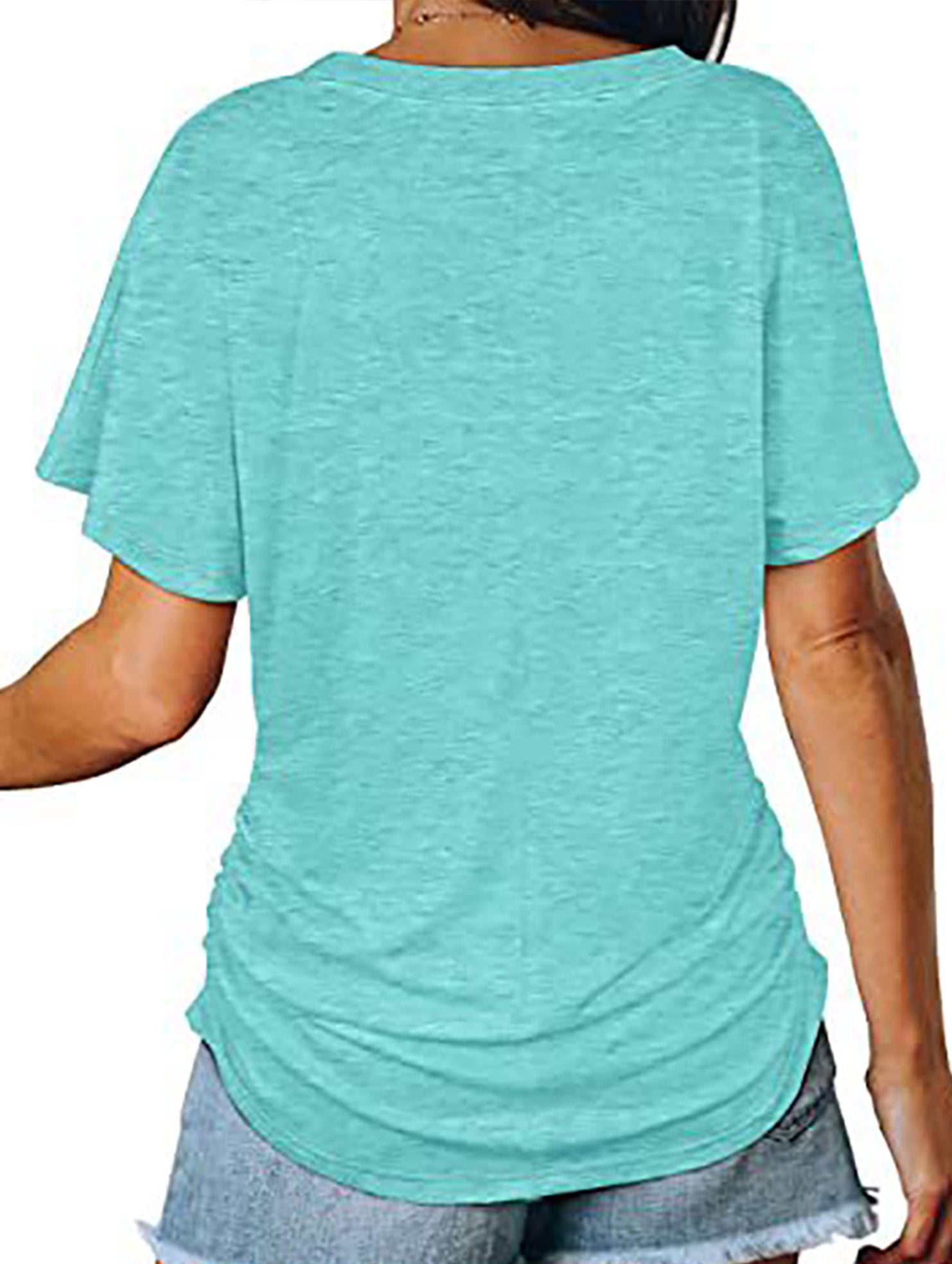Short-Sleeve T-Shirt Solid Color Casual Loose V-Neck Top