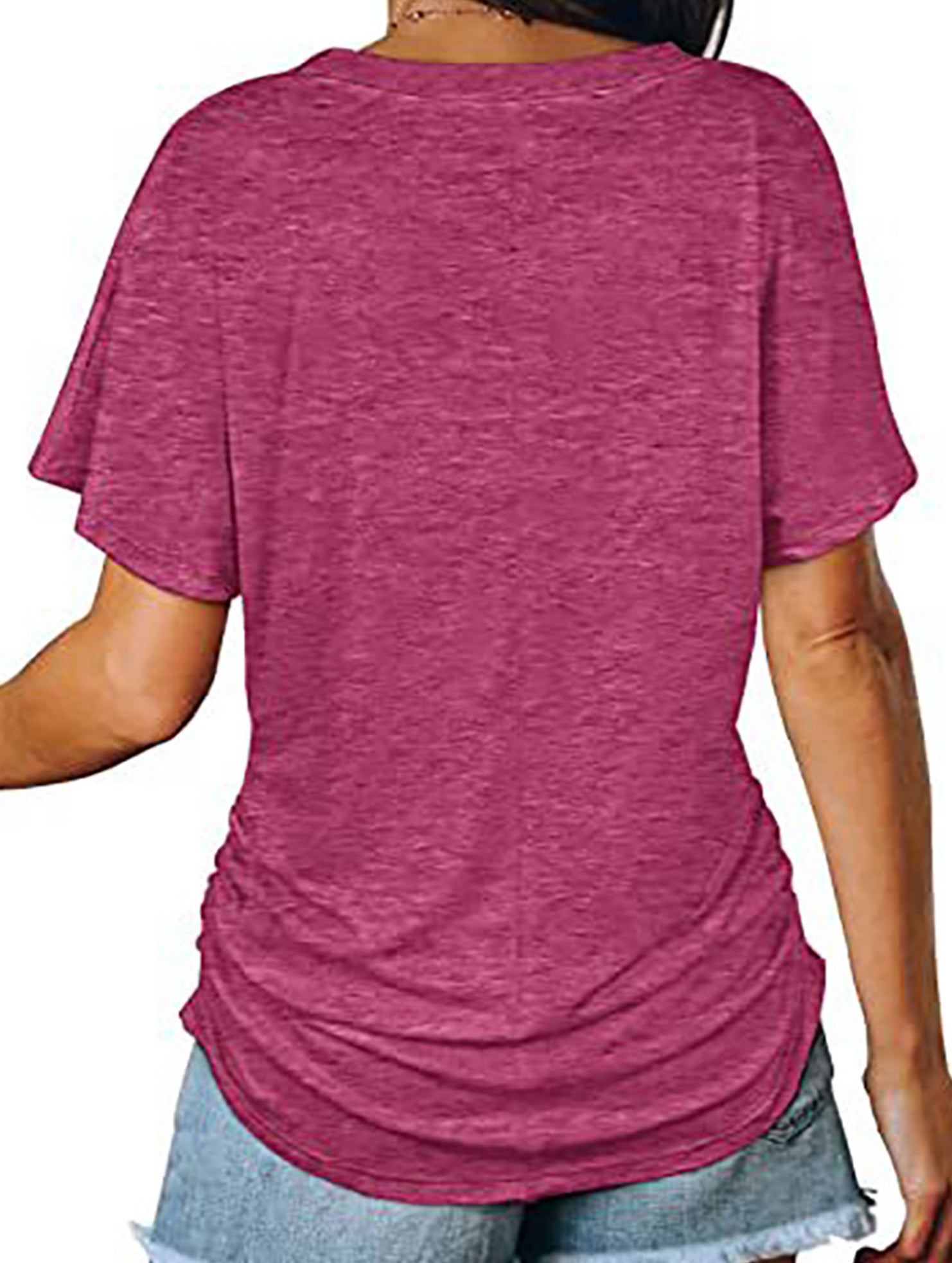 Short-Sleeve T-Shirt Solid Color Casual Loose V-Neck Top