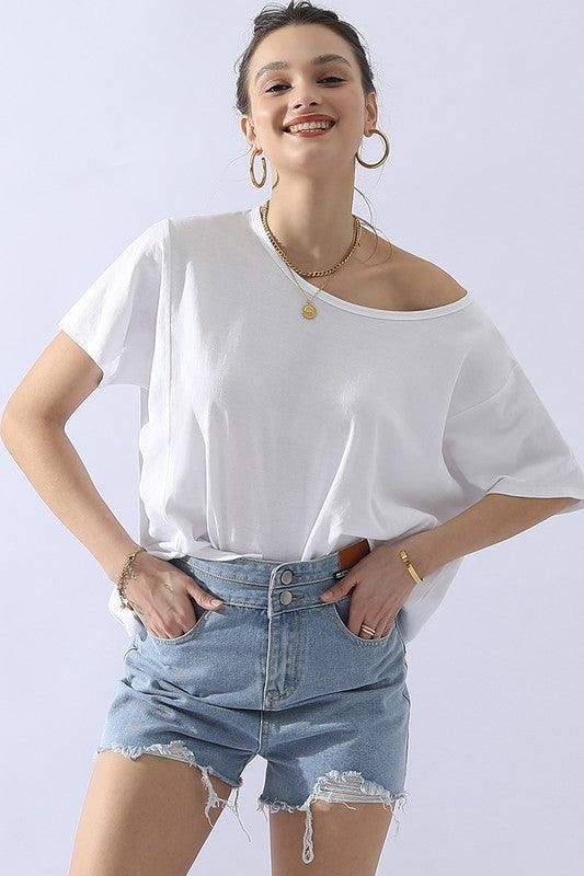 LOOSE FIT ROUND NECK SHORT SLEEVE T SHIRT TOP - Doublju