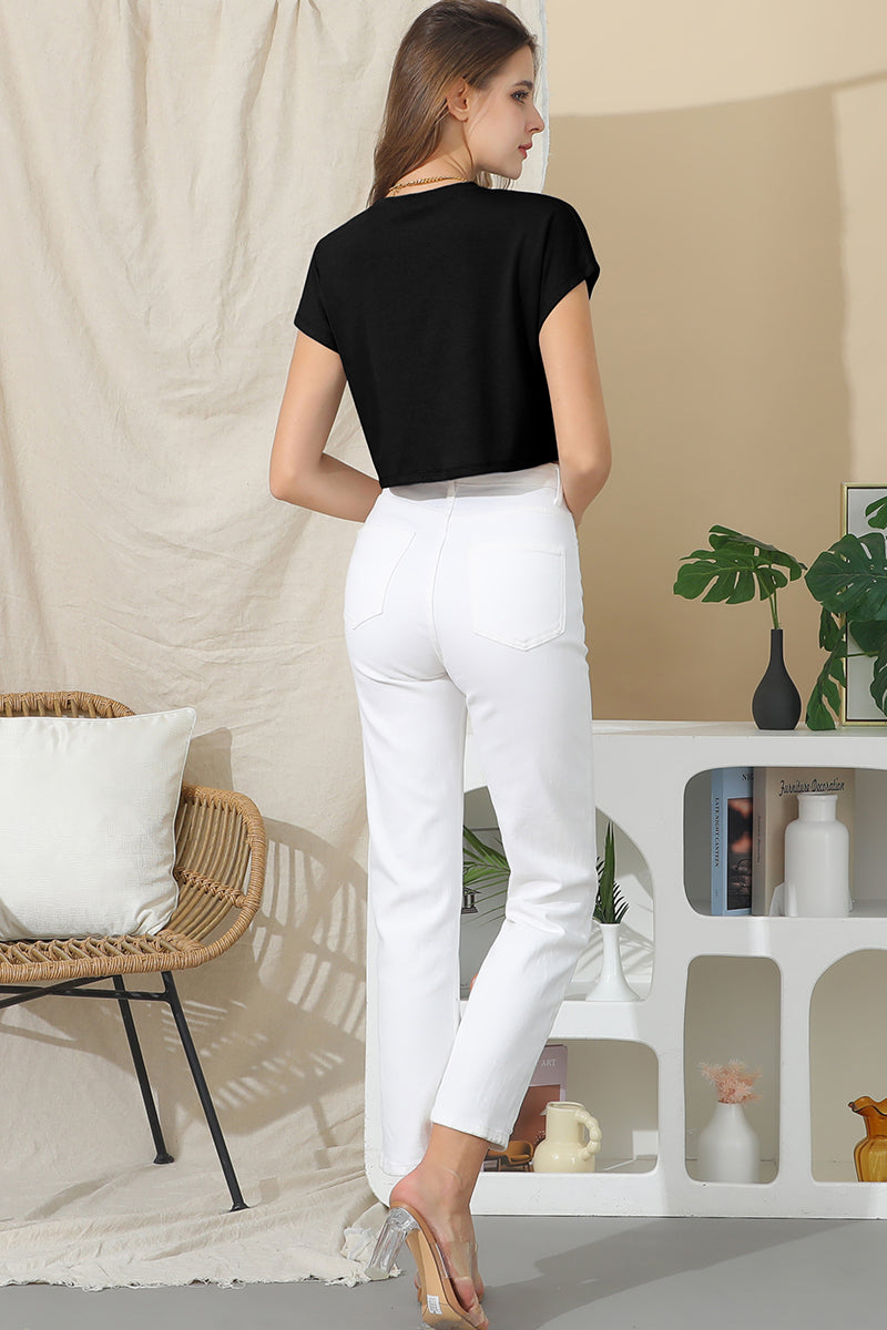 Crew Neck Short Sleeve Crop Top