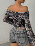 Women's off-shoulder flared sleeve short top_CWTTSL00231