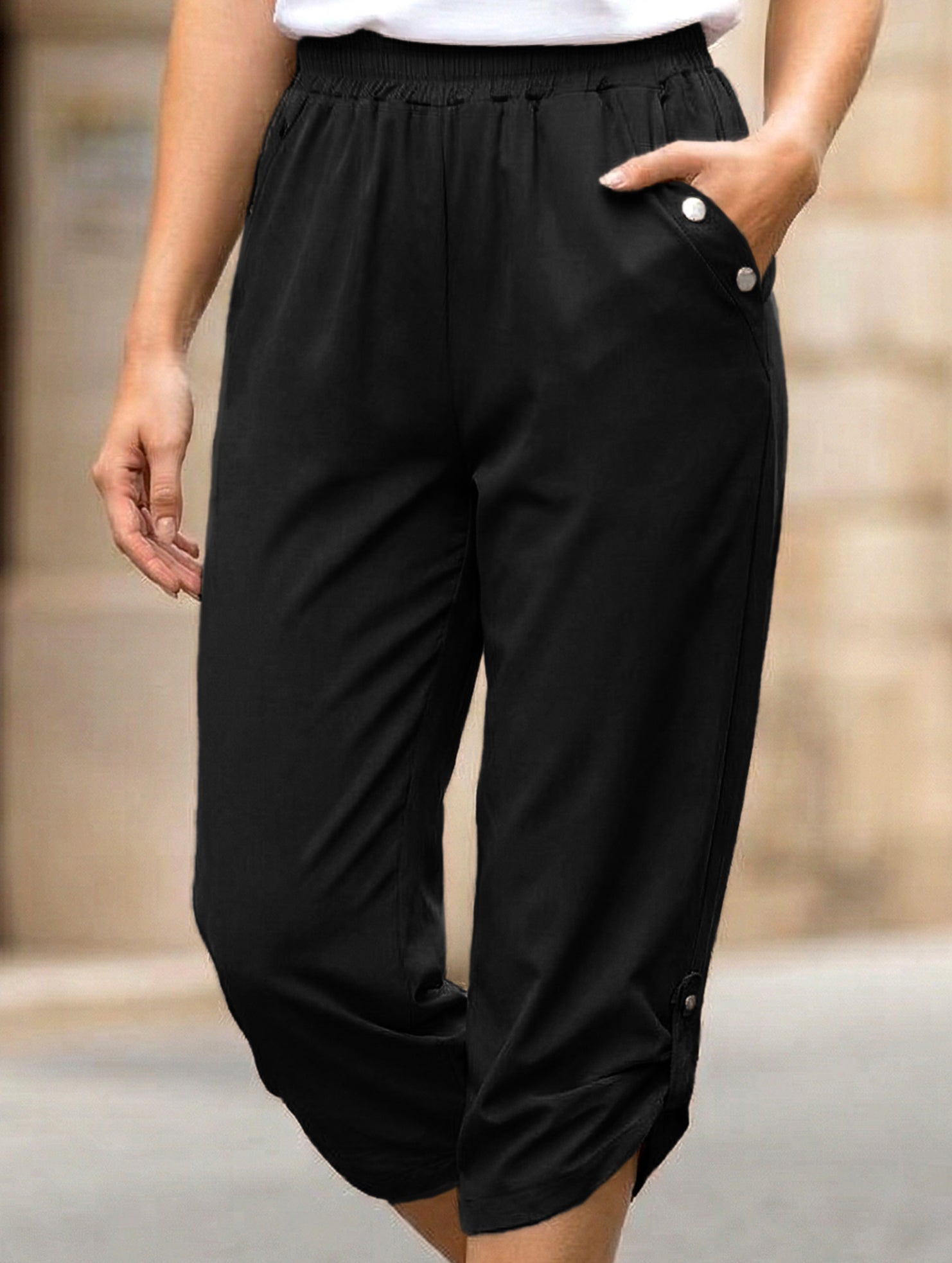 Casual Elastic Capri Pants