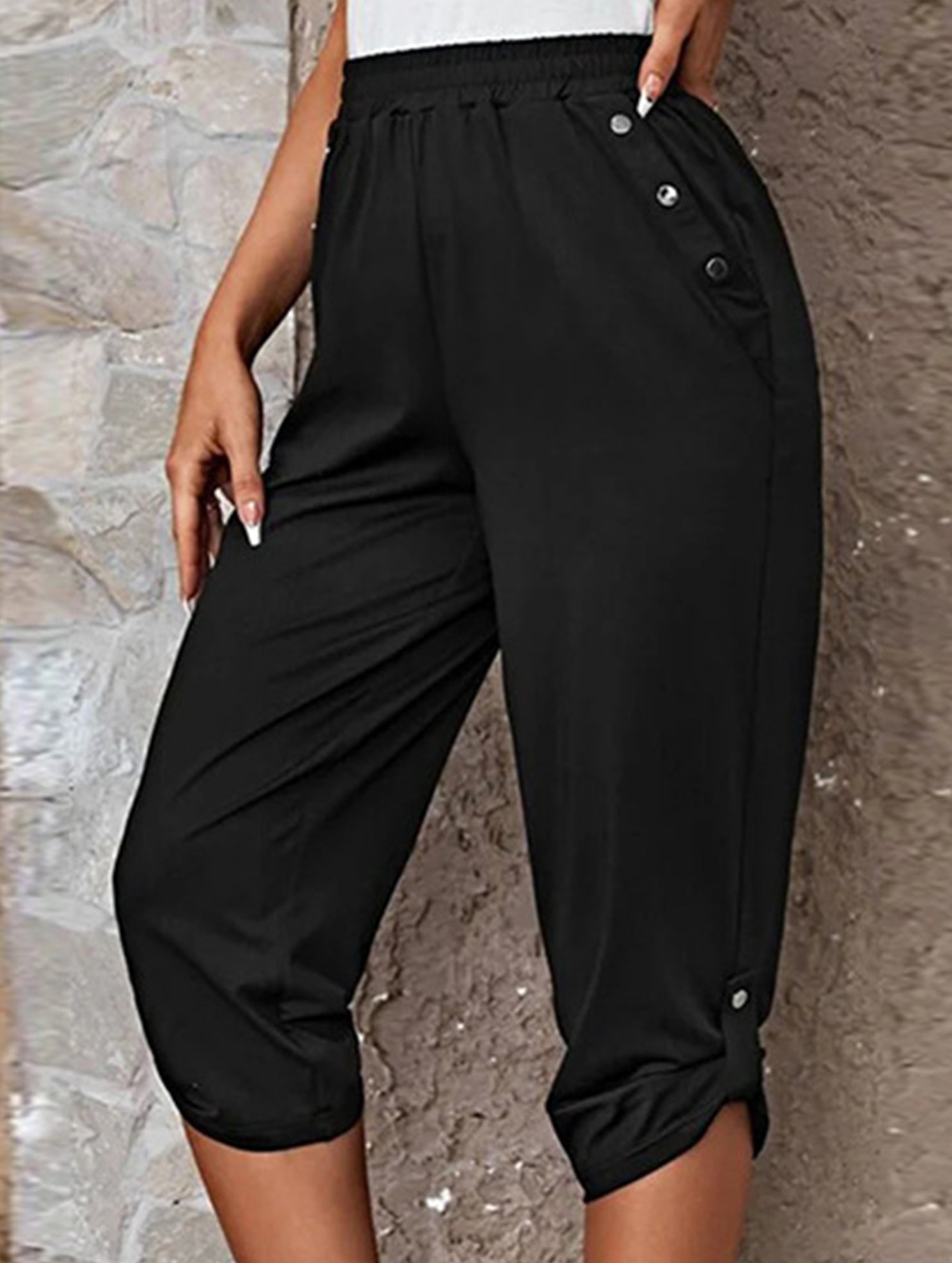 Casual Elastic Capri Pants