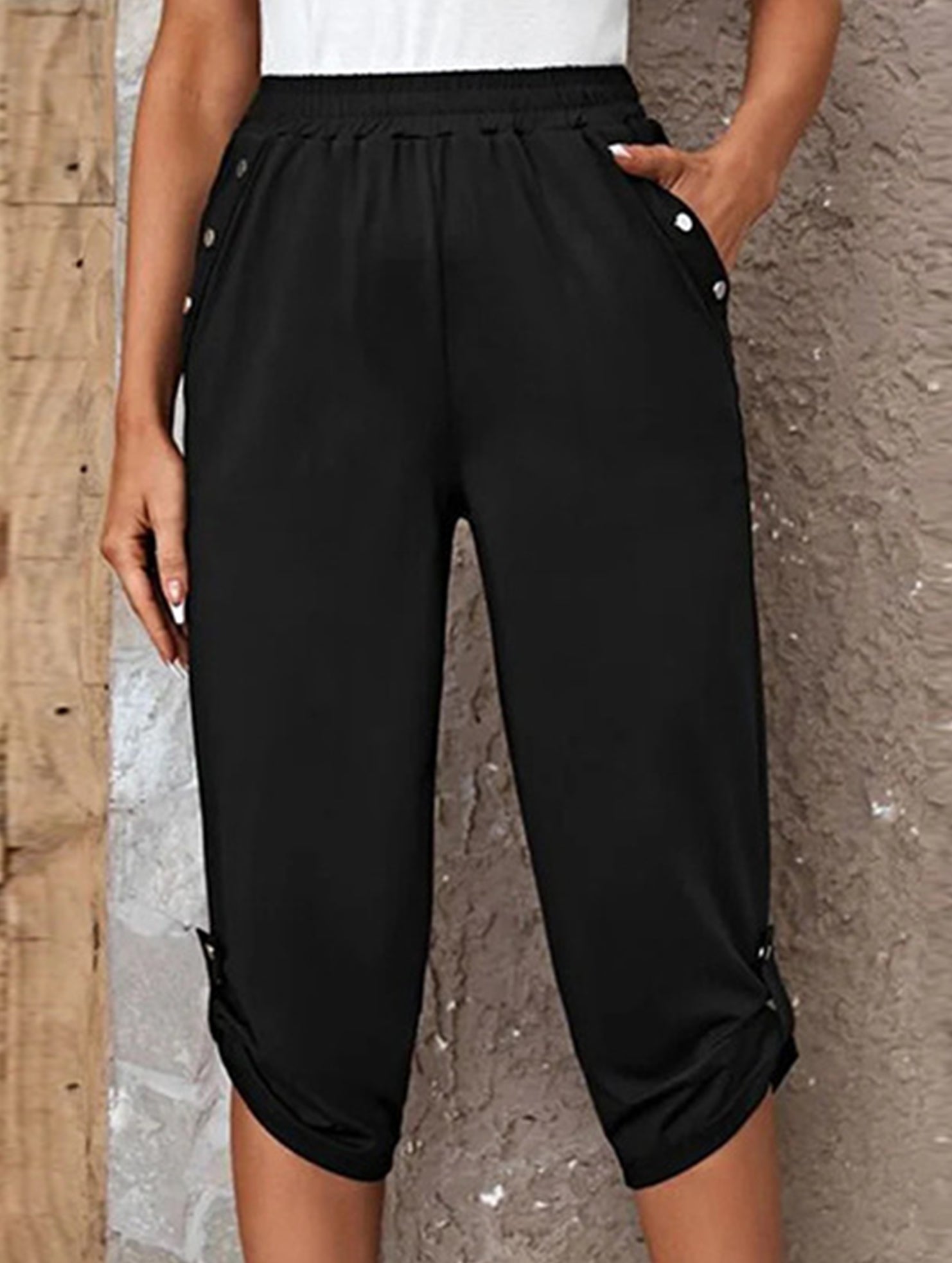 Casual Elastic Capri Pants