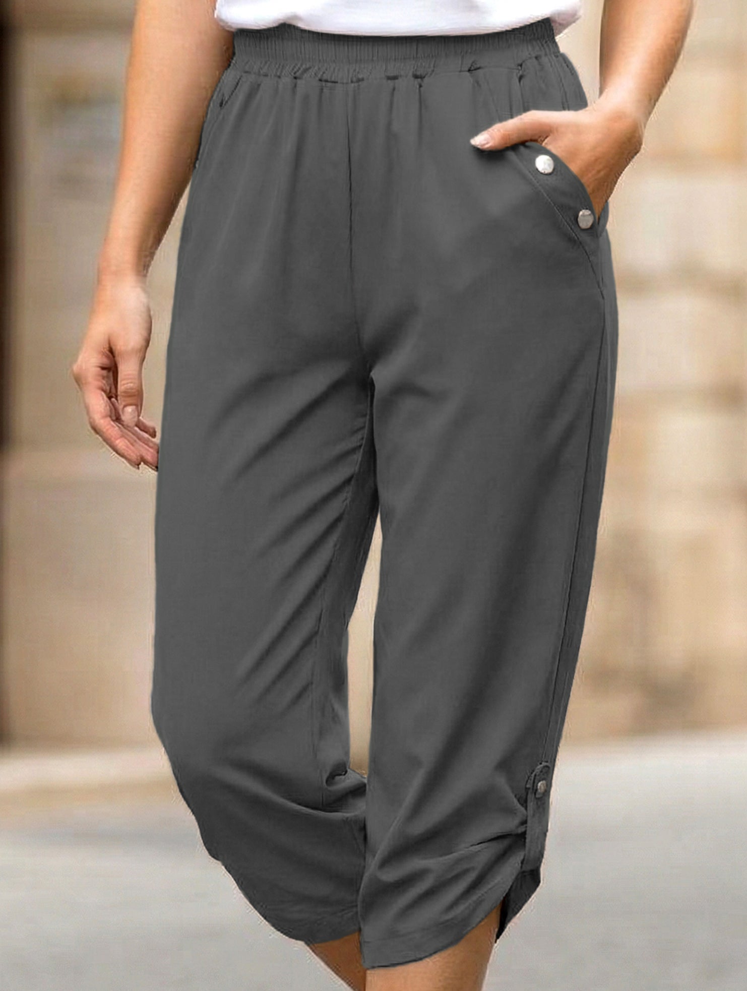 Casual Elastic Capri Pants