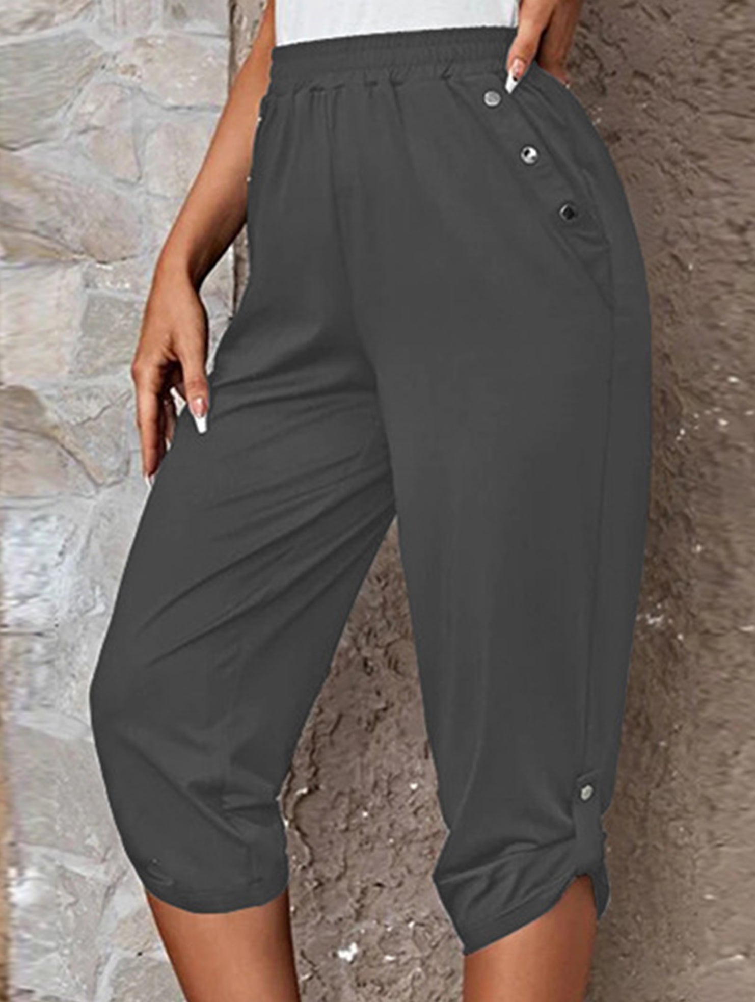 Casual Elastic Capri Pants