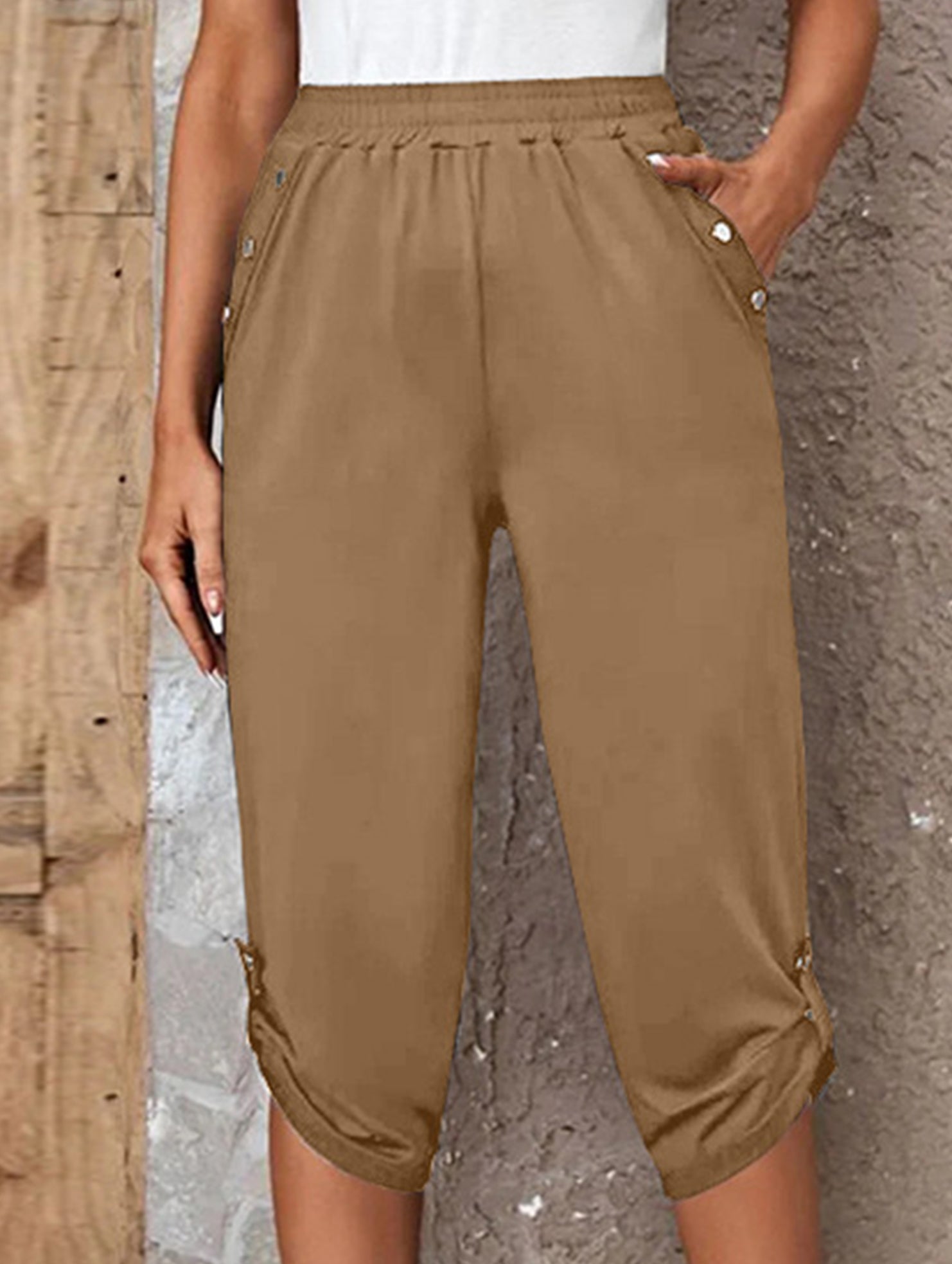 Casual Elastic Capri Pants
