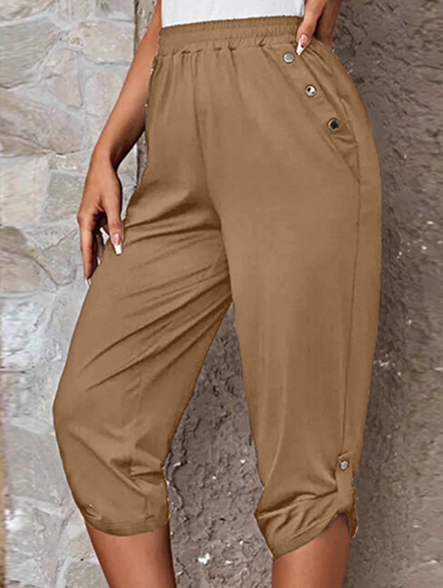 Casual Elastic Capri Pants