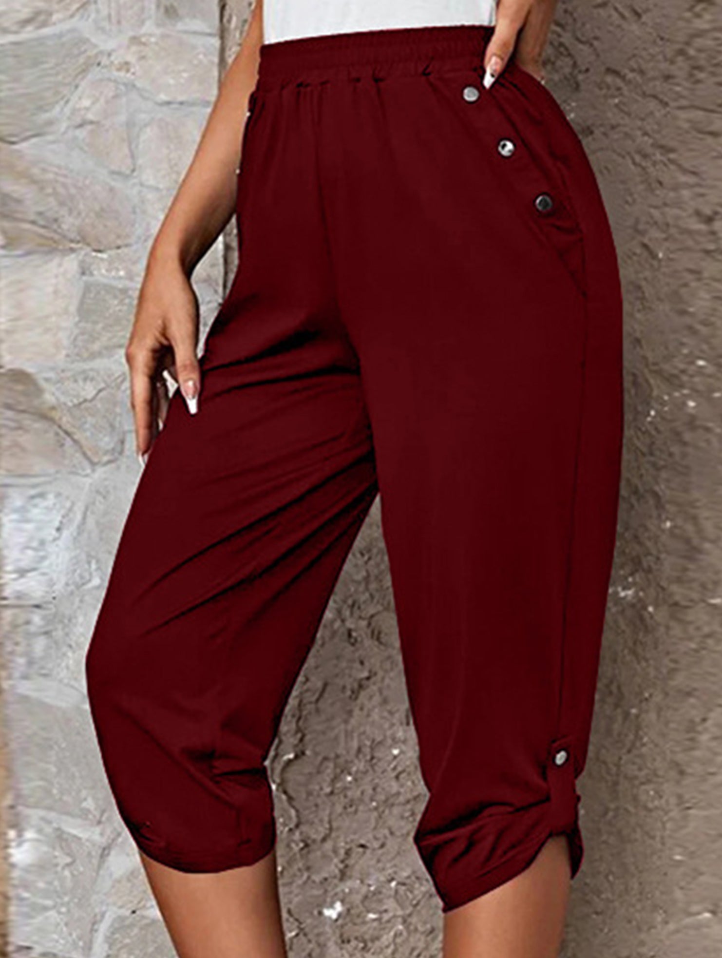 Casual Elastic Capri Pants