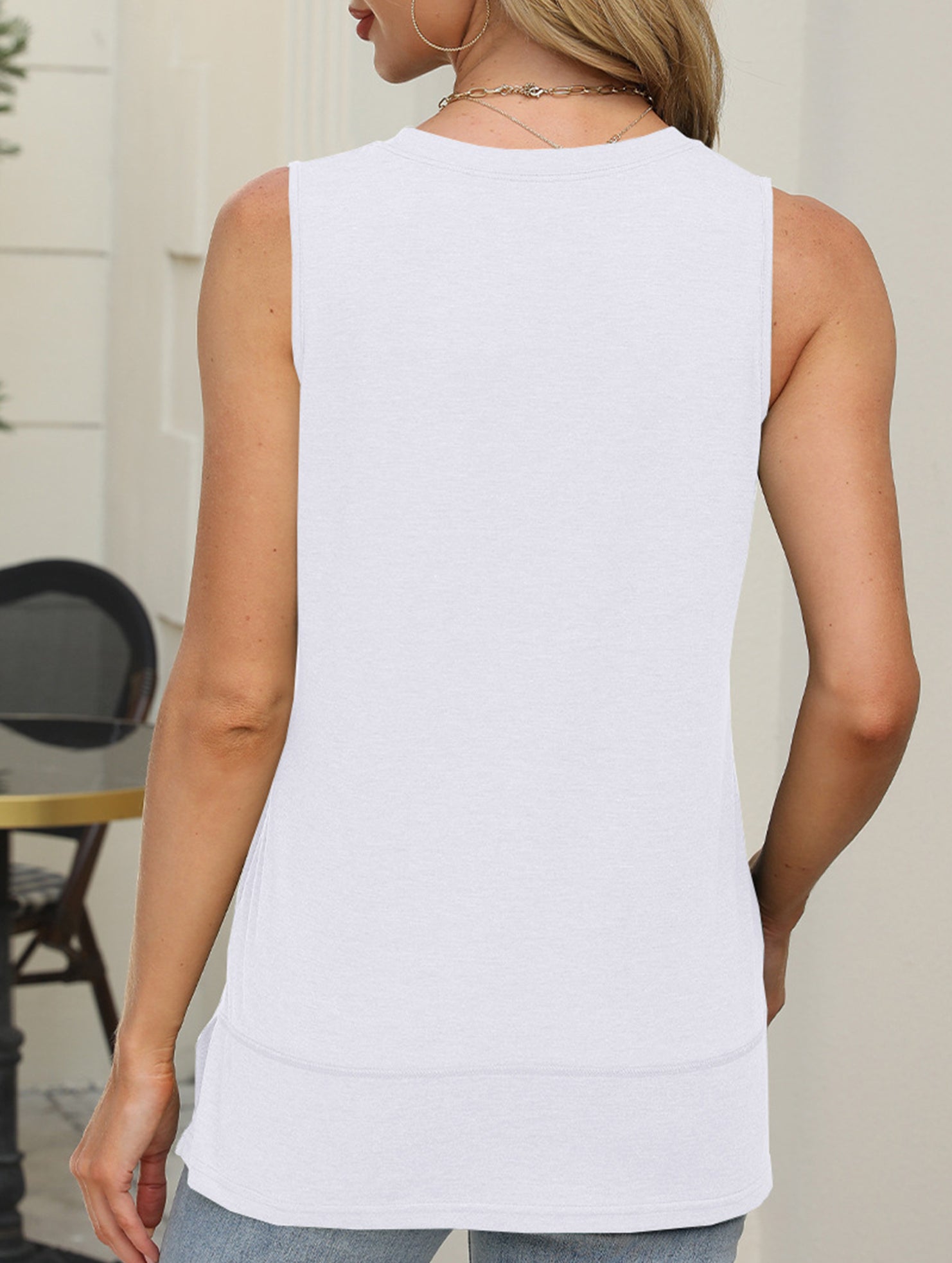 Sleeveless Crewneck Slit Top