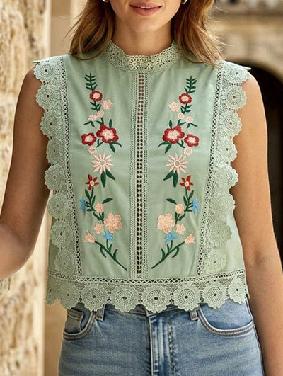 Lace Embroidery Sleeveless Blouse