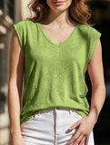 Simple solid color V-neck loose fit women's T-shirt