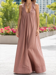 Seaside Vacation Sleeveless U-Neck Maxi Dress ??Flowy Resort Style