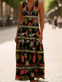 Rota Boho Tropical Print Plunge V-Neck Maxi Dress ??Sleeveless Vacation Style