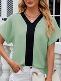 CONTASTING COLOR COLLARED CHIFFON BLOUSE_CWTBLS0516