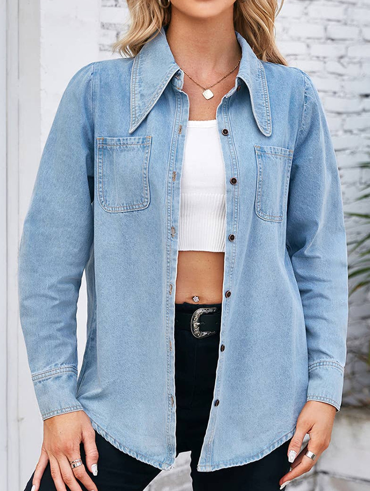 DENIM LONG SLEEVED SHIRT TOP_CWTSTL1055
