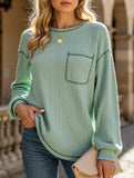 Pitted Strip Brushed Crewneck Pocket Casual Shirt