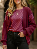 Drop Shoulder Checkered Waffle Pullover
