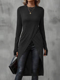 Casual Solid Asymmetric Hem Long Sleeve T-Shirt