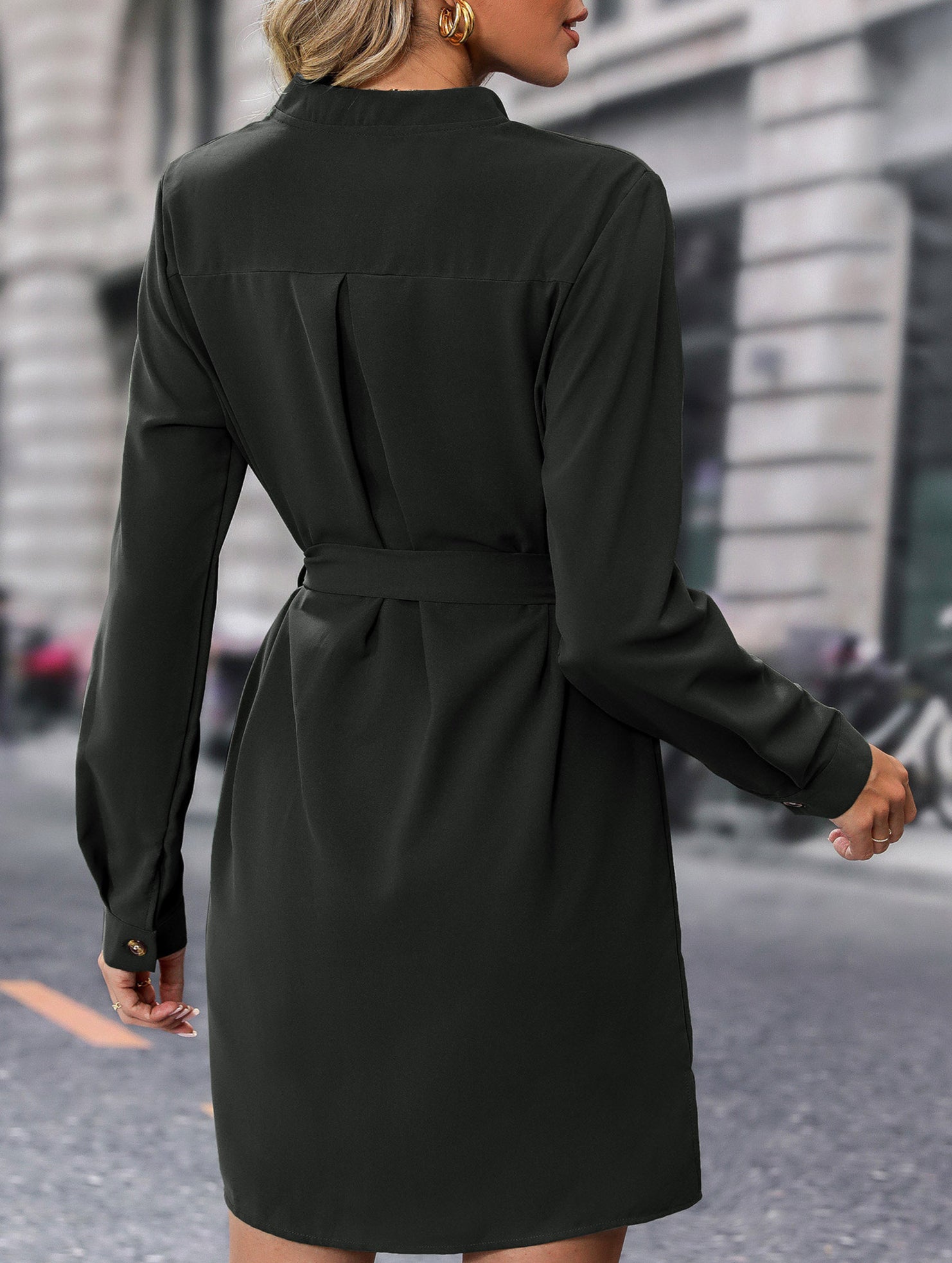 Solid color long-sleeved dress