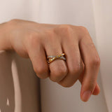 18K GOLD PLATED OPEN RING WITH DIAMOND_CWAJE1233