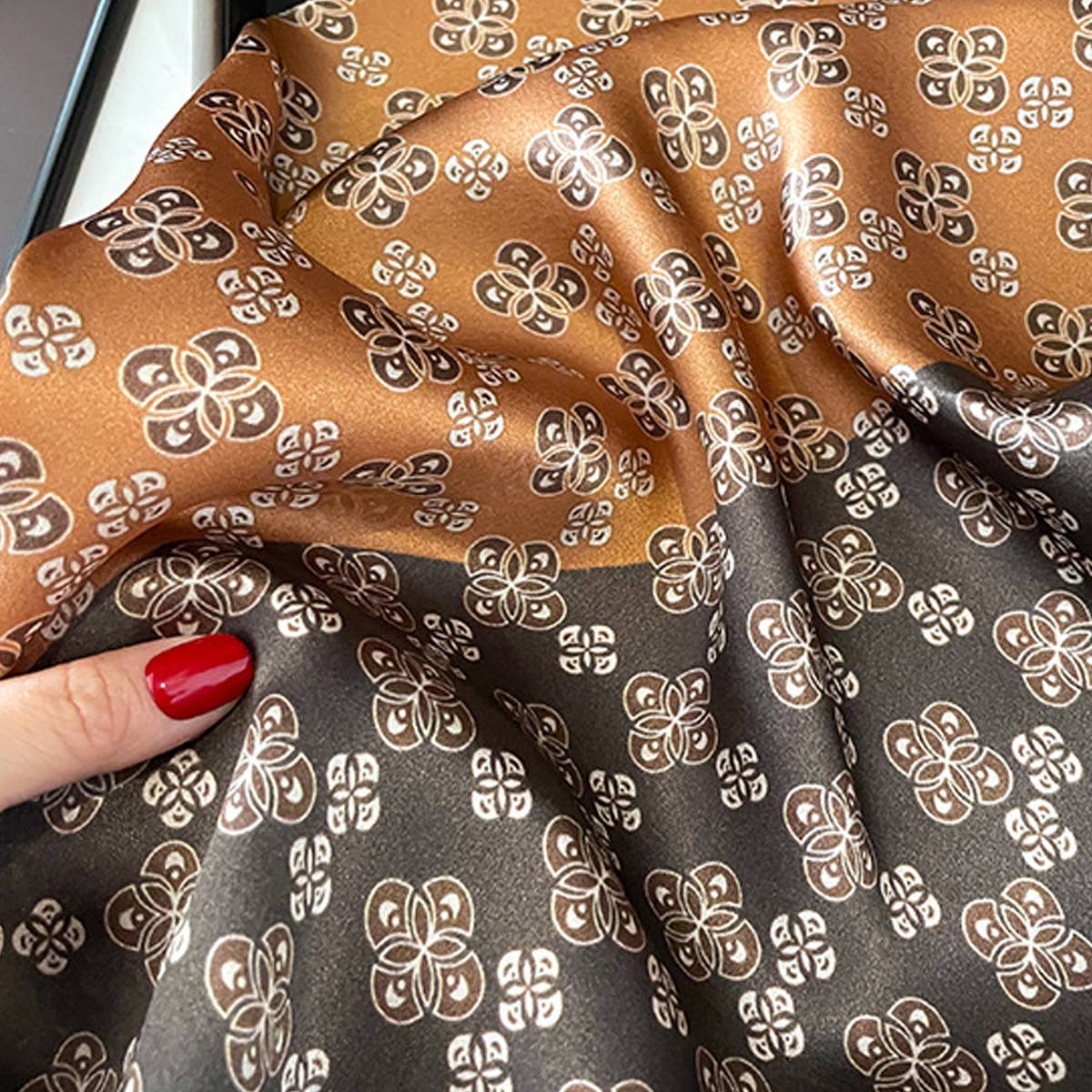 Summer Silk Scarf Colorblock Plaid Print Square_Cwasc0601