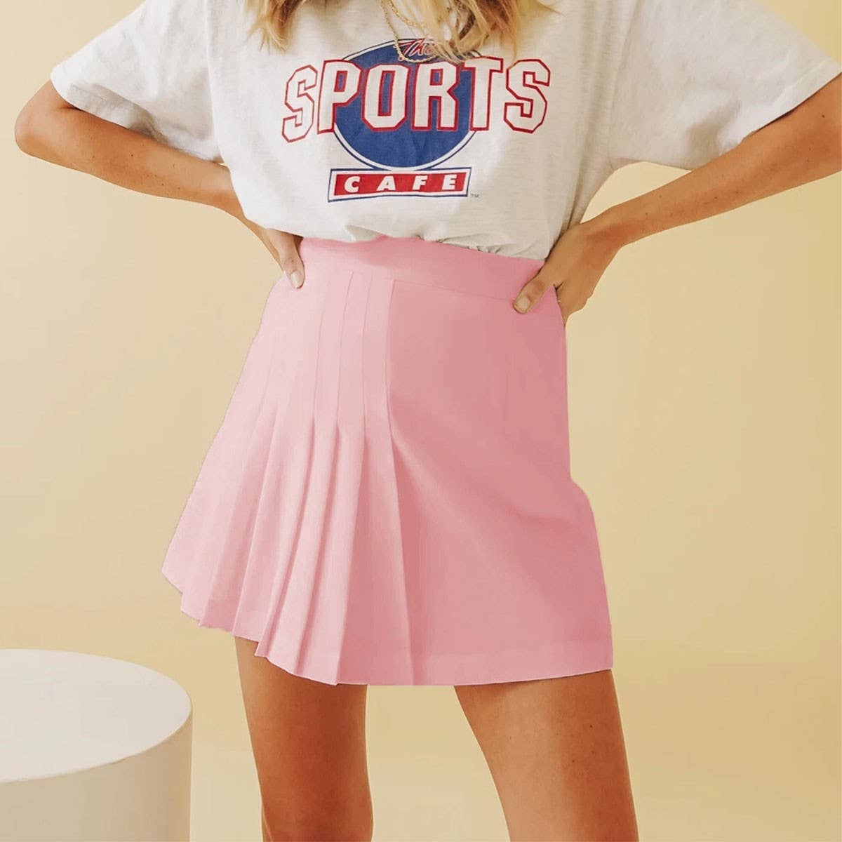 Versatile Solid Color Pleated Short Skirt_Cwbss0421