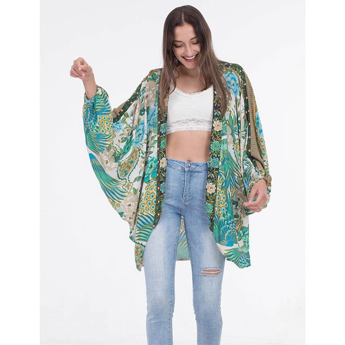 RAYON BATWING BEACH COVER UP KIMONO CARDIGAN_CWMM6314