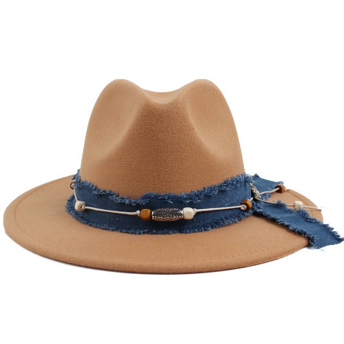 Womens Denim Blue Fabric Band Panama Hat_Cwah1878