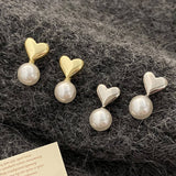 Valentines Day New Simple Pearl Heart Earrings