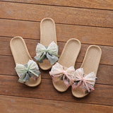 CUTE BOW LINEN SLIPPERS FOR HOME OFFICE_CWSHF0193
