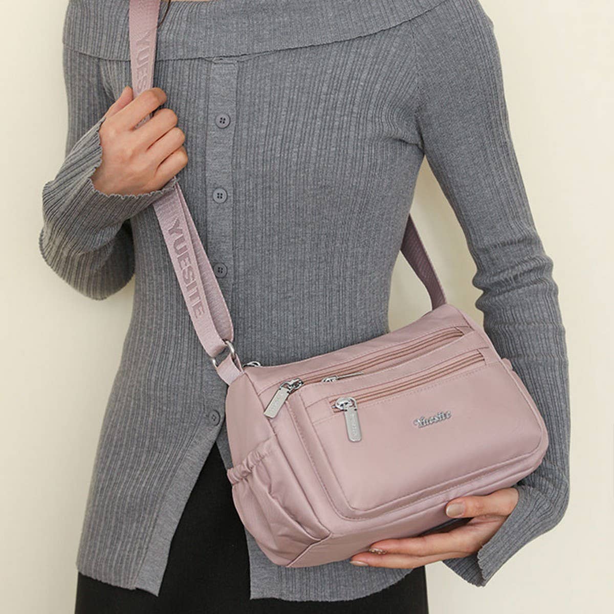 Nylon Multi-Compartment Shoulder Crossbody Bag_Cwasc1752