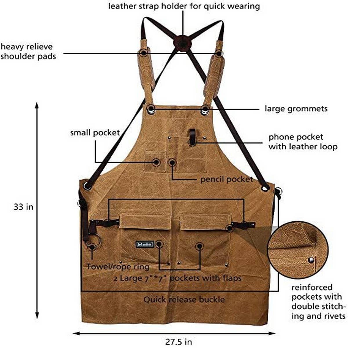 Cwmm1821_Canvas Apron Multi-Functional Outdoor Work Apron