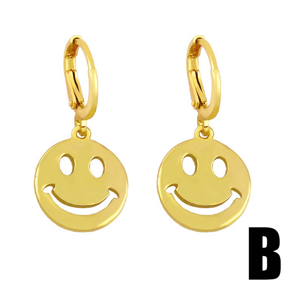 GOLD PLATED SMILEY EXPRESSION PENDANT EARRINGS_CWAJE0994