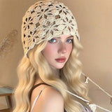 Boho Crochet Beanie ? Floral Tassel Knit Hat_Cwah04324