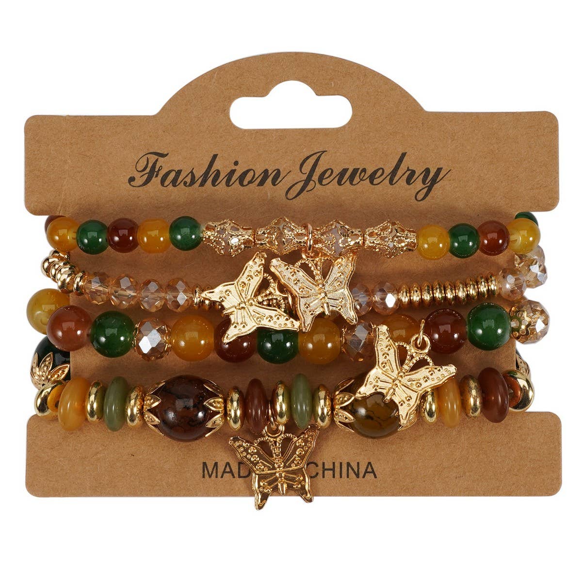 Cwmm10456_Boho Leaf Charm Multi Layer Beaded Bracelet