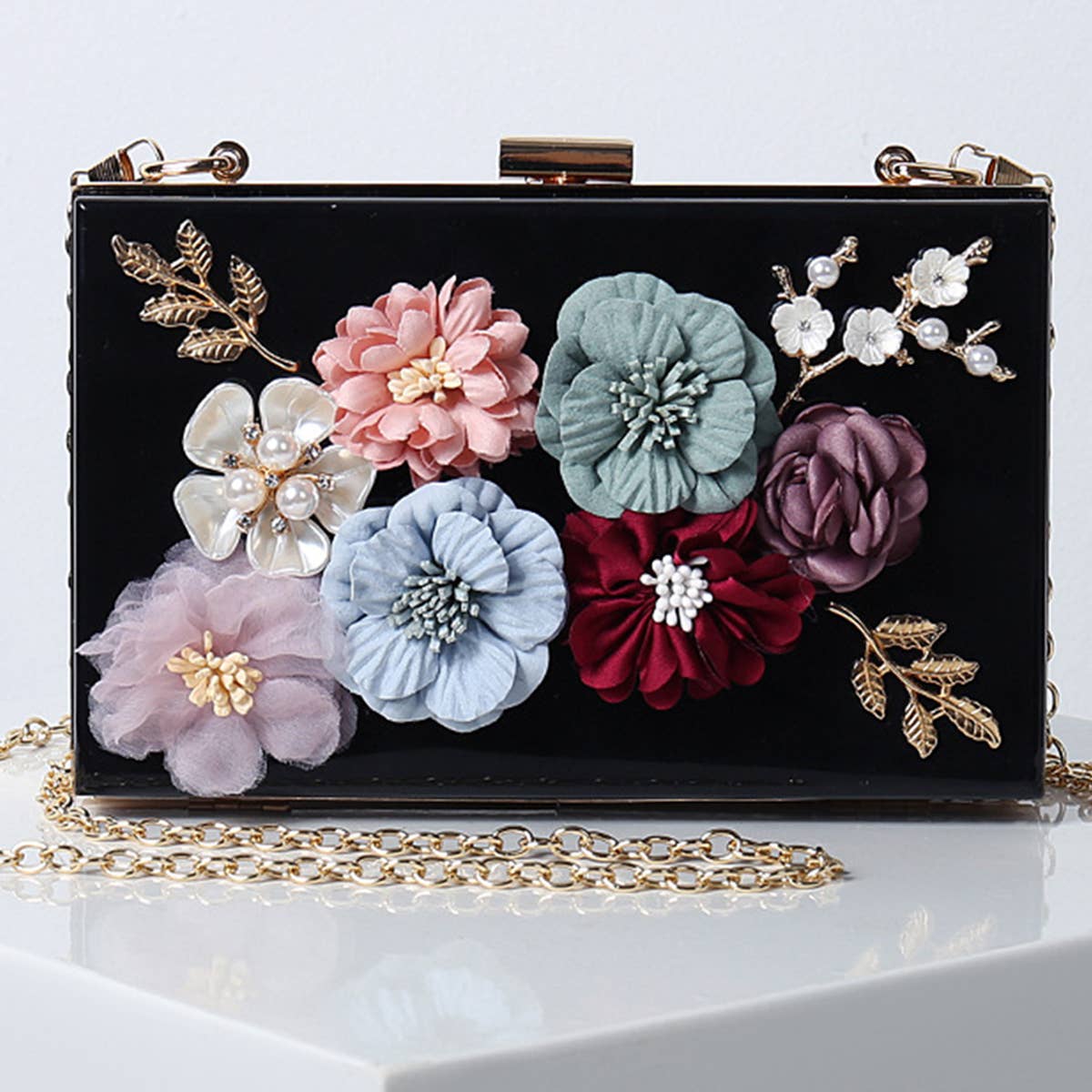 Women Flowers Decorate Chain Strap Evening Bag_Cwab0658