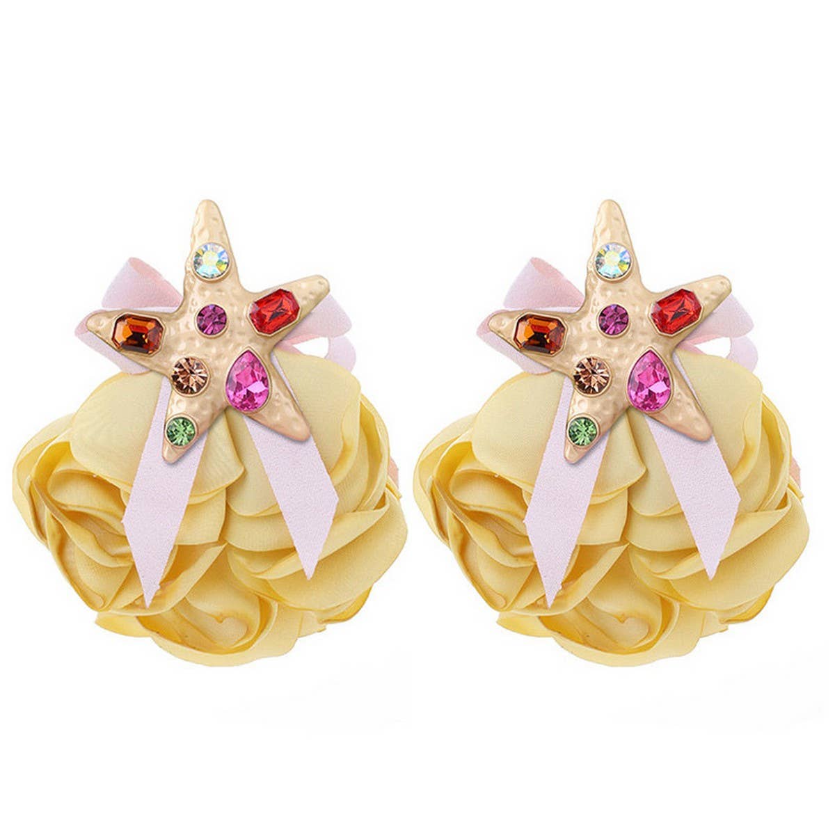 HANDMADE STARFISH FLORAL RHINESTONE EARRINGS_CWMM6177