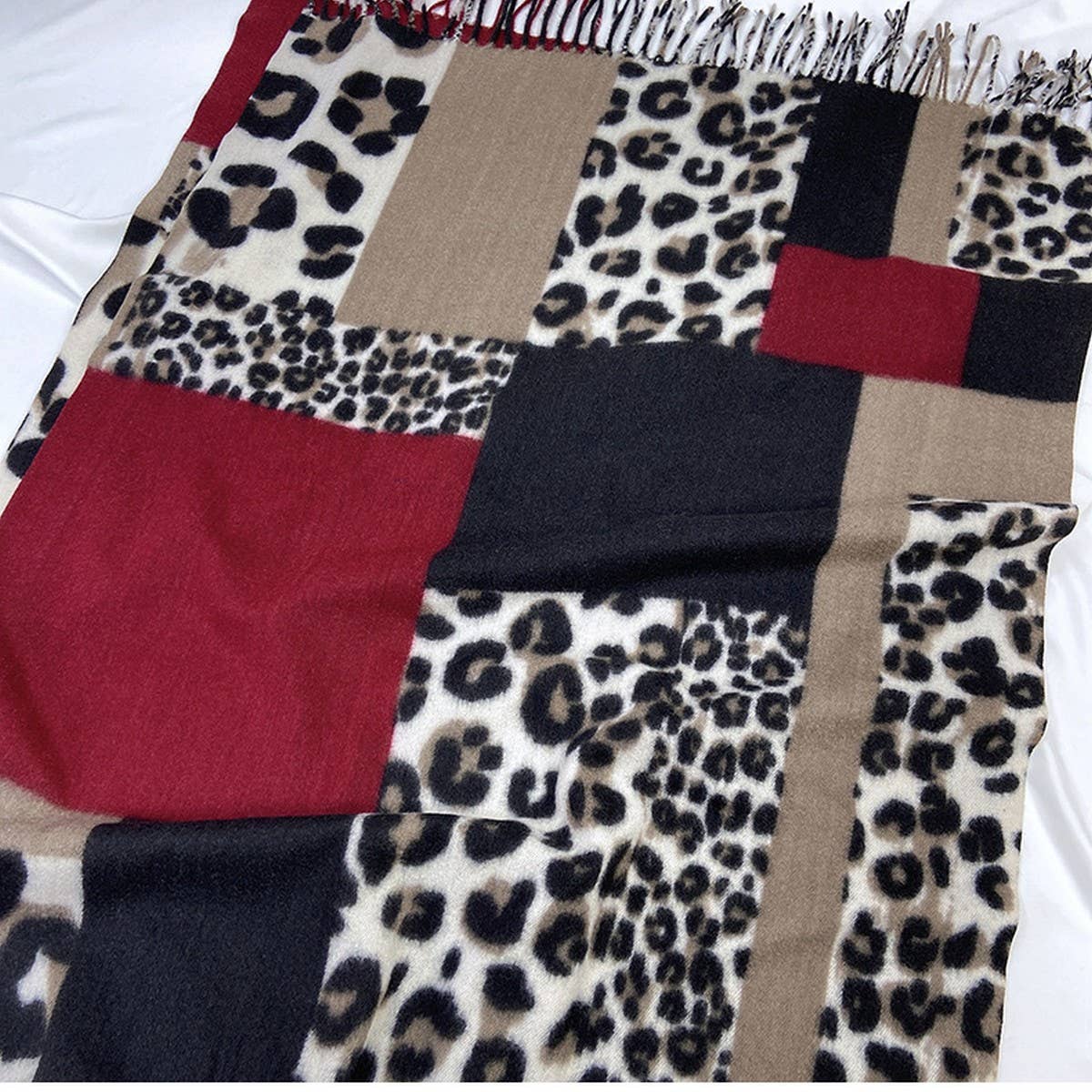 LEOPARD COLORBLOCK SCARF WARM TASSEL WINTER WRAP_CWASC1458