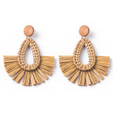 Hand-Woven Geometric Rattan Raffia Earrings