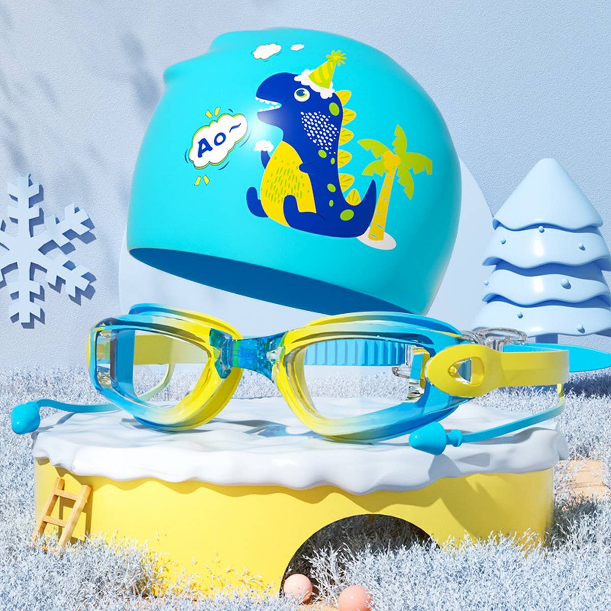 KIDS HD ANTI FOG SWIM GOGGLES CAP CUTE STYLE_CWMM6644