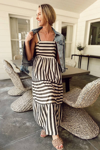 CWDMD2867_STRIPED PRINT FRESH SUSPENDER DRESS