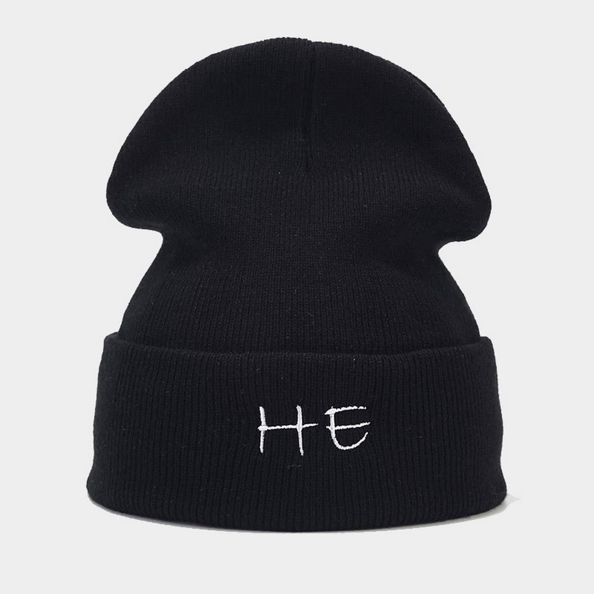 MOM DAD COUPLE KNITTED HAT WITH LETTER EMBROIDERY_CWAH2071