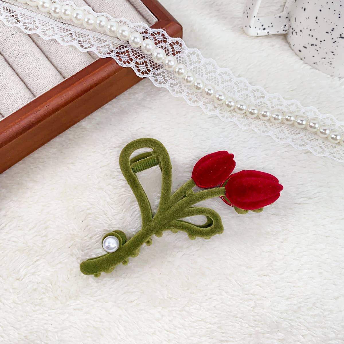 Alloy Flocking Tulip Hairpin Flower Grab Clip_Cwaha5997