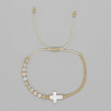 BOHEMIAN SHELL CROSS CRYSTAL COPPER BEAD BRACELET_CWAB4632