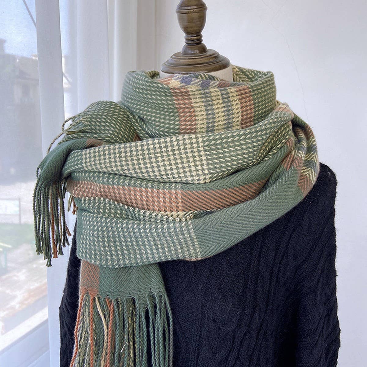 PLAID WOOL BLEND SCARF WINTER WRAP FOR WOMEN_CWASC1457