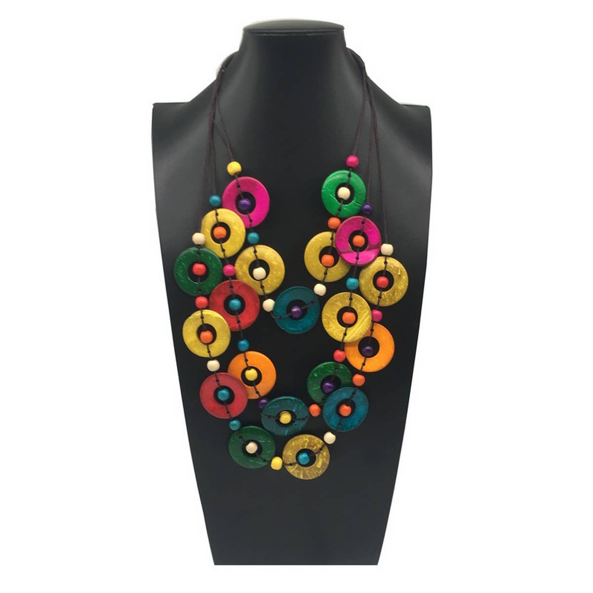 Vintage Braided Round Coconut Wood Bead Necklace_Cwmm4733