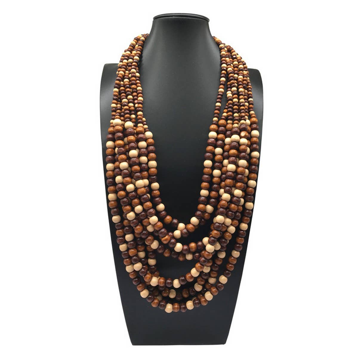 BOHEMIAN MULTI LAYERED WOODEN BEADS NECKLACE_CWMM4737