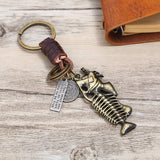 CREATIVE RETRO ALLOY FISHBONE LEATHER KEYCHAIN_CWMM4775
